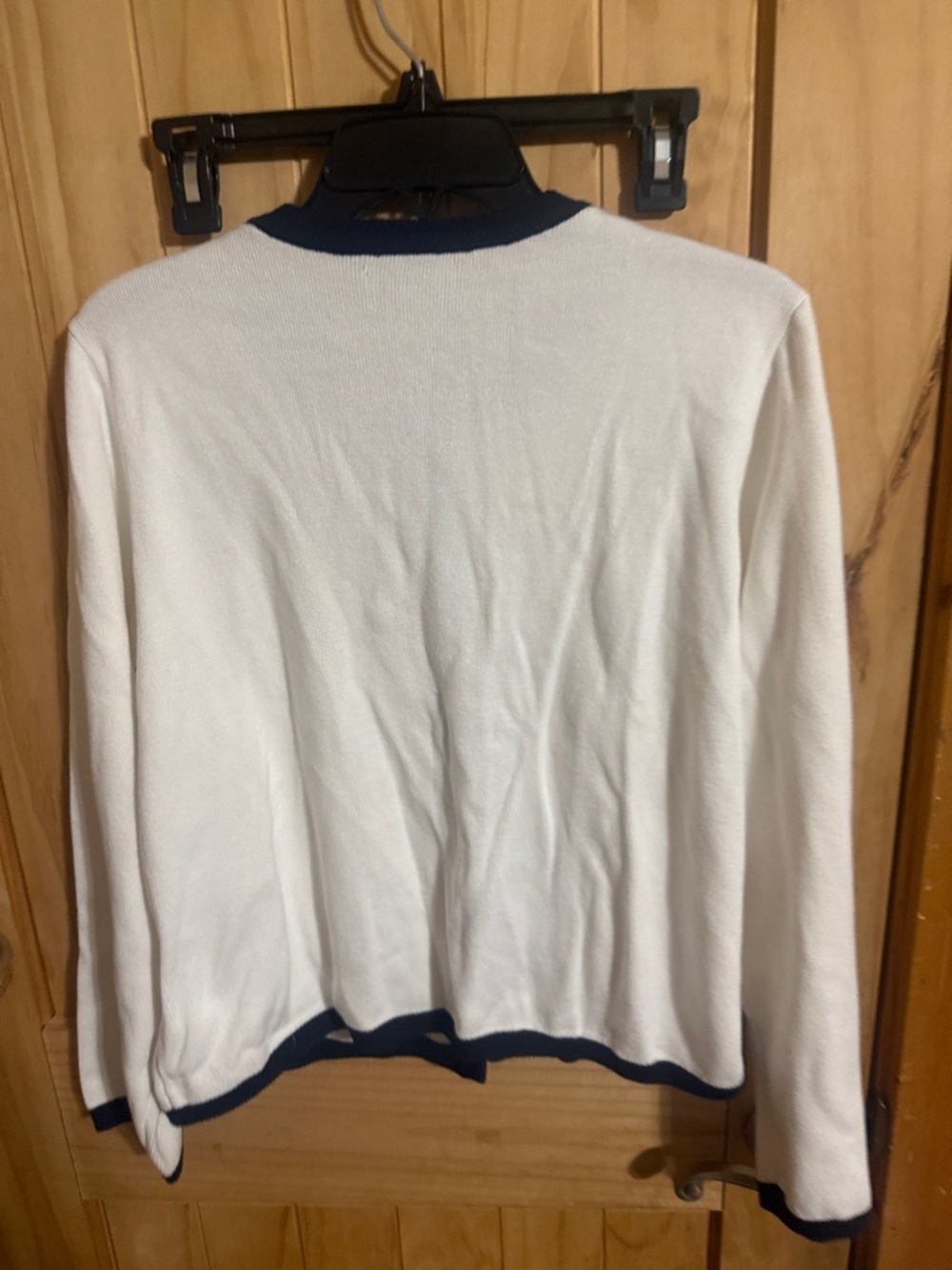 Free Assembly Women's Crewneck Cardigan - Cream with Navy Trim - Picture 3 of 5